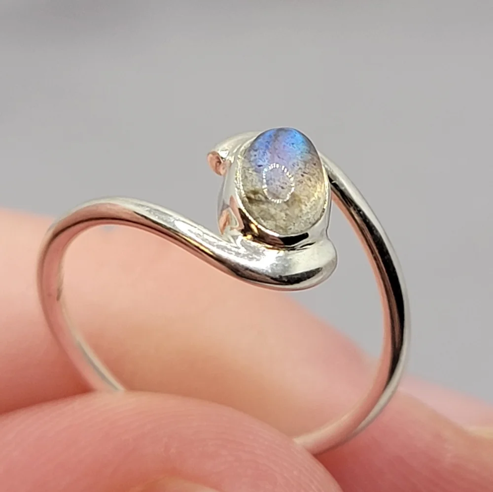 Blue Fire Labradorite 925 Sterling Silver Genuine Gemstone Ring Dainty